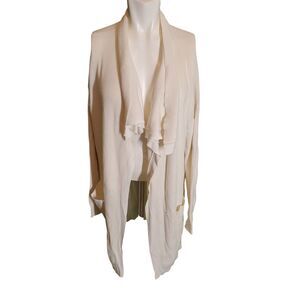 Guess Rib Knit Cardigan Open Front Shawl Collar Tunic Sweater Ivory Beige Sz XL